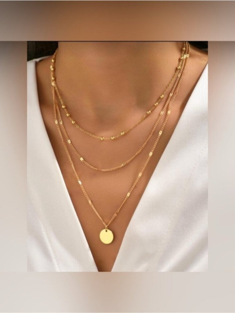 Gold Disc Layered Chain Necklace 2-Piece Set